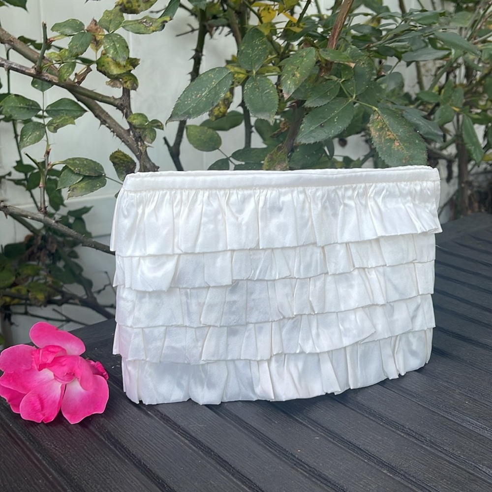 Ivory Ruffle Makeup Bag - Picture 2 of 12